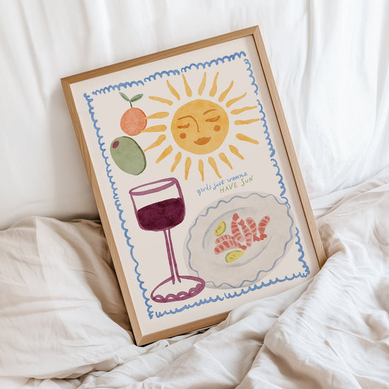 Girls Just Wanna Have Sun Print featuring a playful summer-inspired typography design