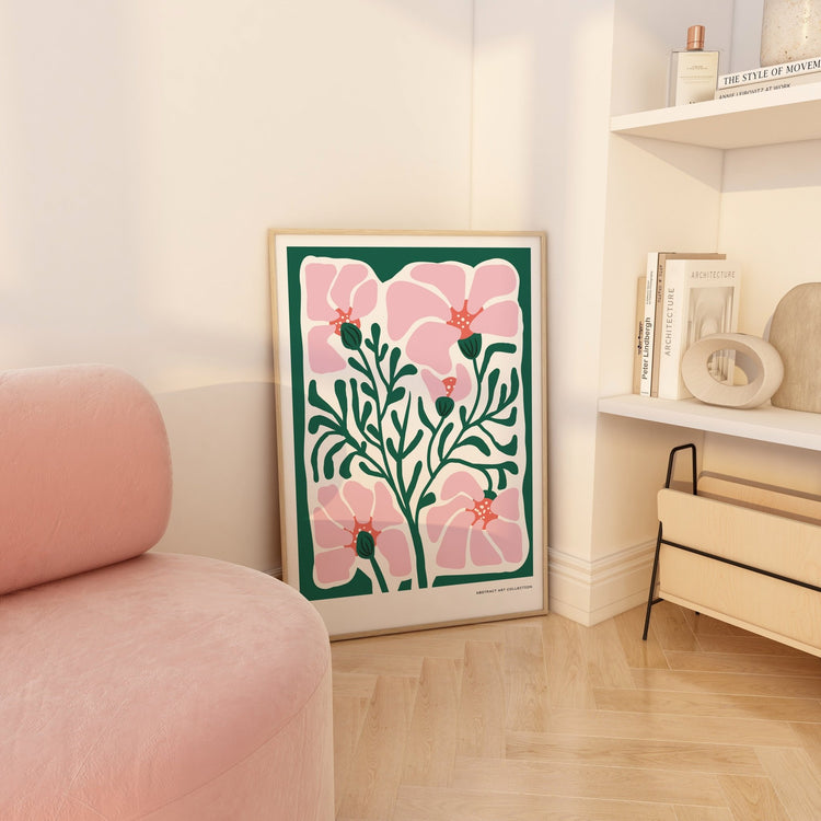 Green and Pink Abstract Flowers Print