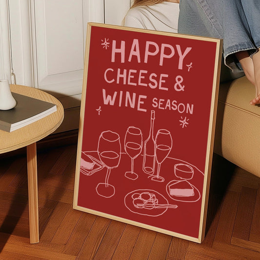 Happy Cheese & Wine Season Christmas Print