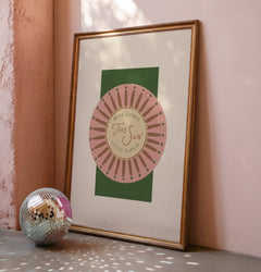 Here Comes the Sun Little Darlin' typography art print with retro sun motif for kitchen decor