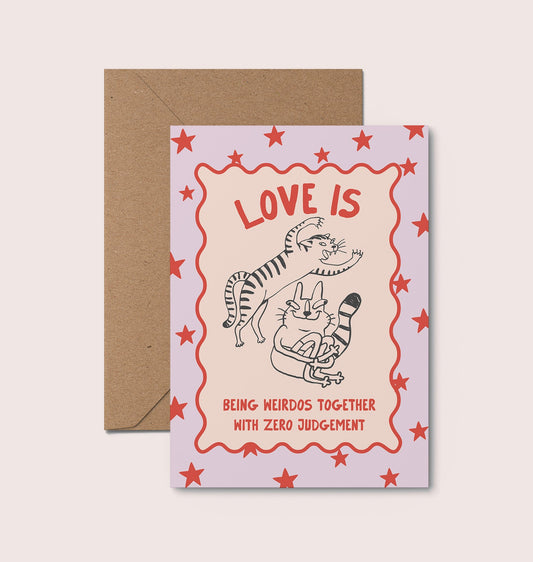 The Weirdos Together card displayed with a recycled kraft envelope, perfect for alternative anniversary gifts.