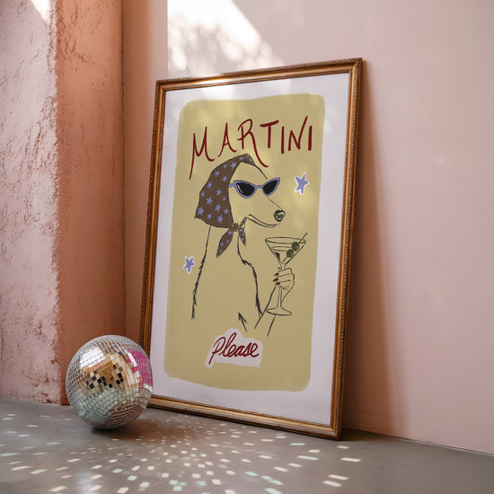 Close-up of Martini Please Whippet Print showing premium 230gsm matte paper quality