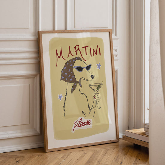 Martini Please Whippet Print featuring a stylish whippet and martini-themed quote