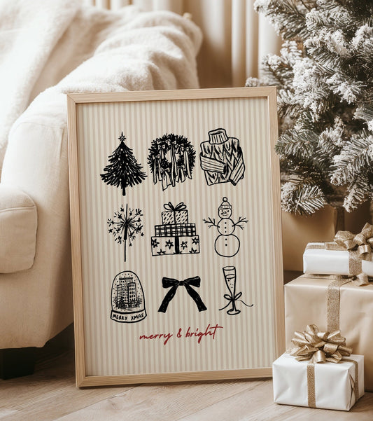 Merry and Bright Neutral Christmas Print