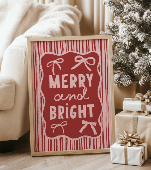 Merry and Bright Red & Pink Christmas Print