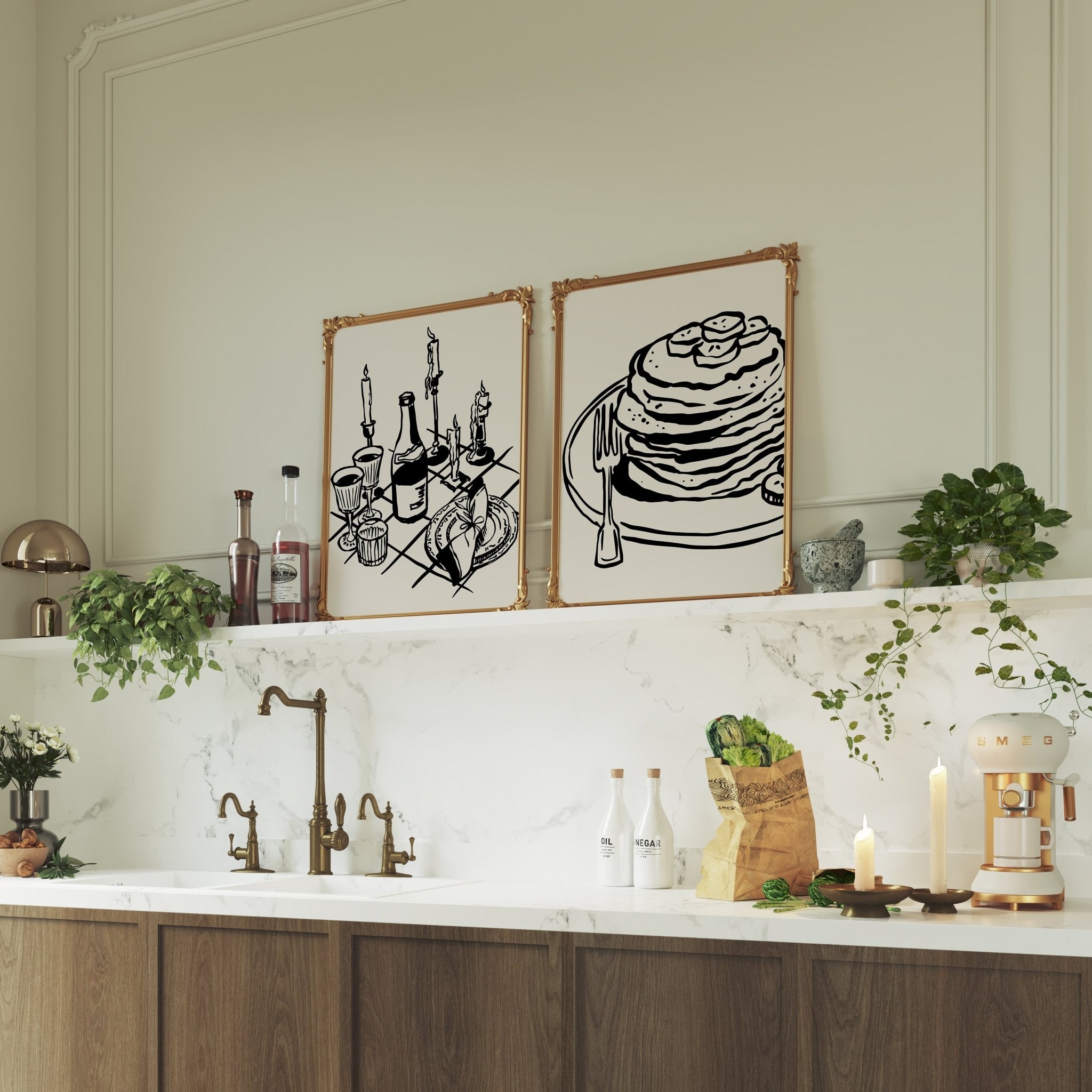 kitchen wall art prints for modern and traditional... Neutral Kitchen Set of 2 Kitchen Wall Prints | Unique Wall Art from ...