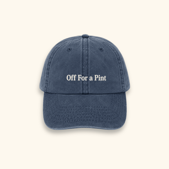 Off For A Pint embroidered 100% cotton slogan cap with adjustable vintage-style fit