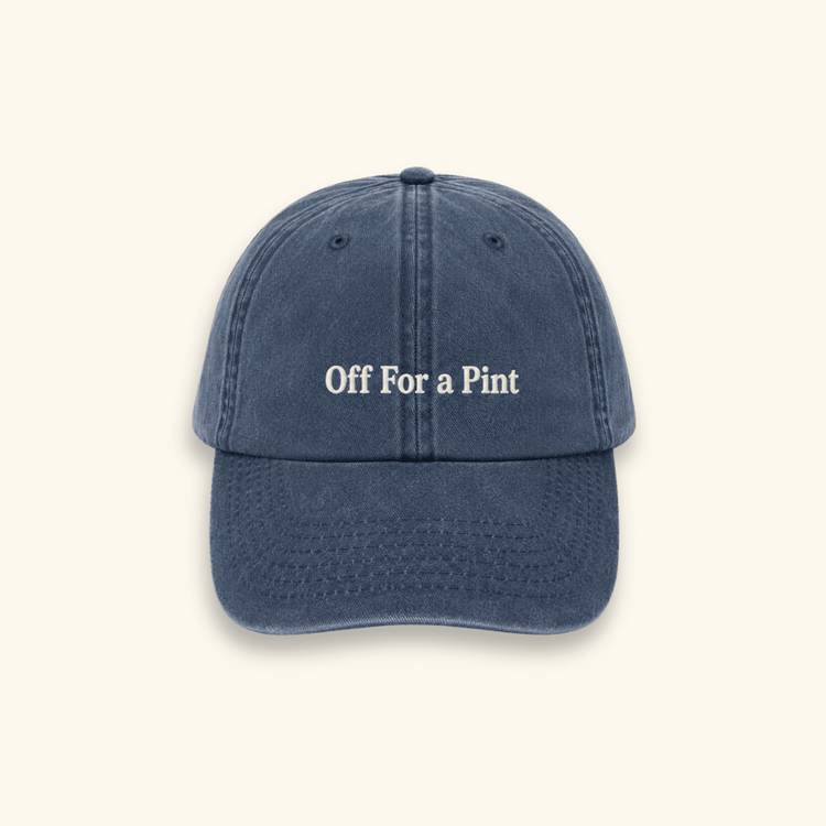 Off For A Pint embroidered 100% cotton slogan cap with adjustable vintage-style fit