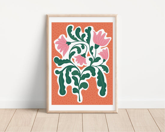 Orange And Pink Abstract Flower Print