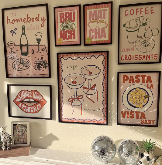 Pink Kitchen Gallery Wall Set of 7