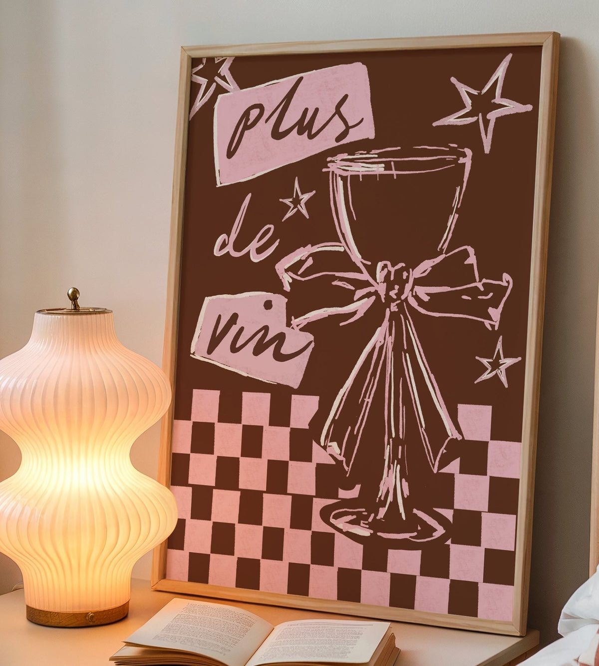 Plus de Vin Pink & Brown Wine Print