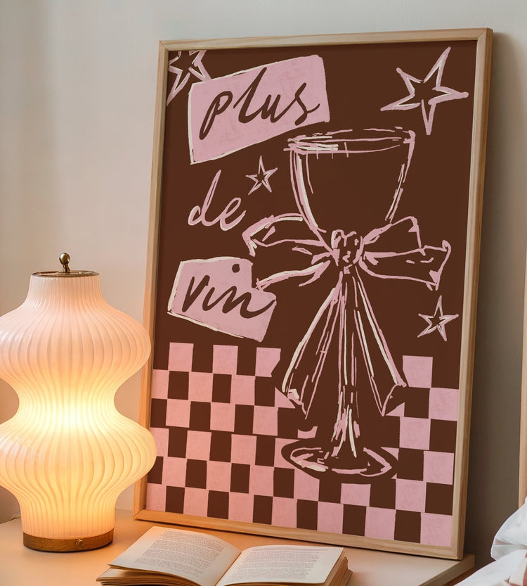 Plus de Vin Pink & Brown Wine Print