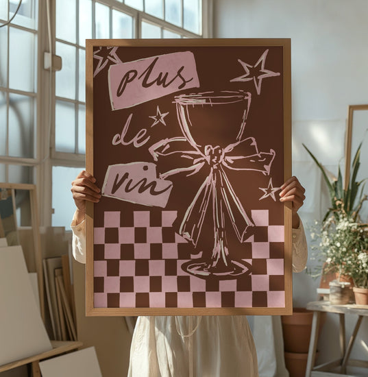 Plus de Vin Pink & Brown Wine Print