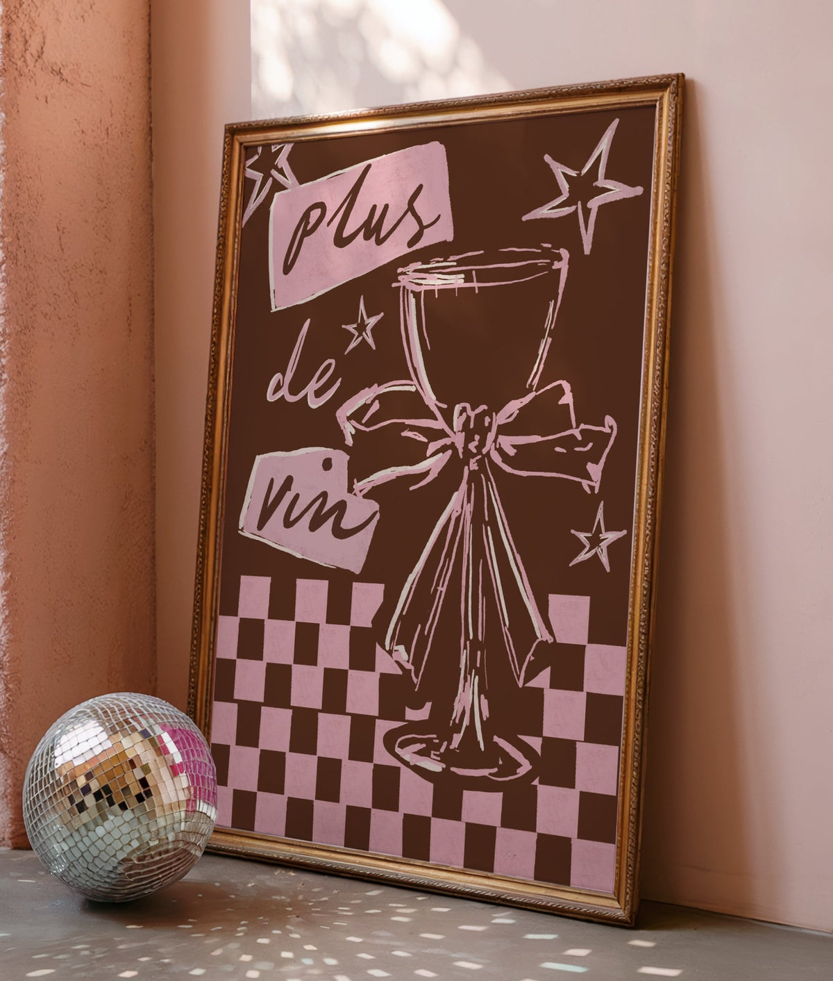 Plus de Vin Pink & Brown Wine Print