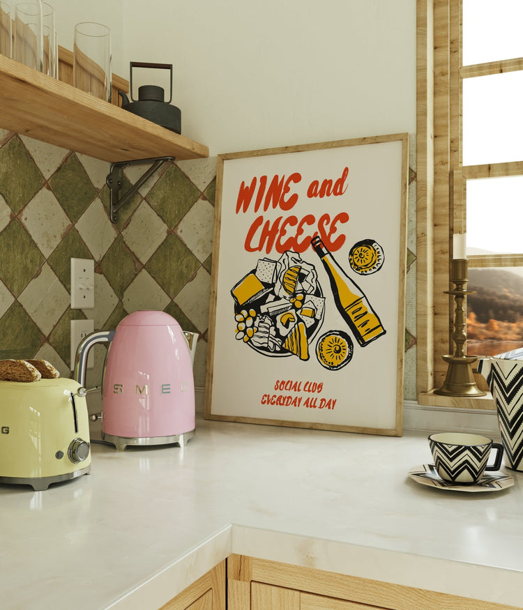 Retro Wine & Cheese Kitchen Print