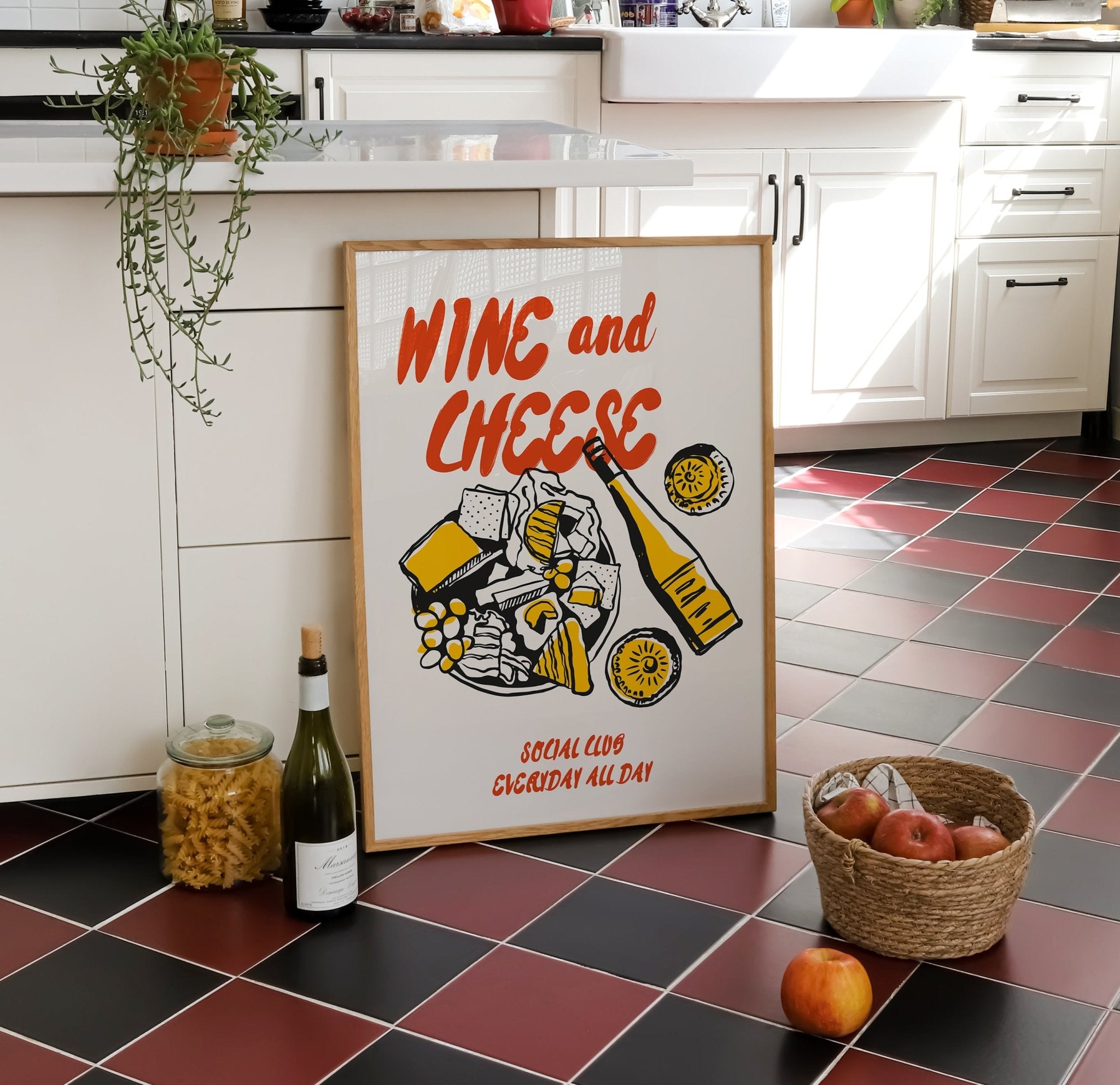 Retro Wine & Cheese Kitchen Print
