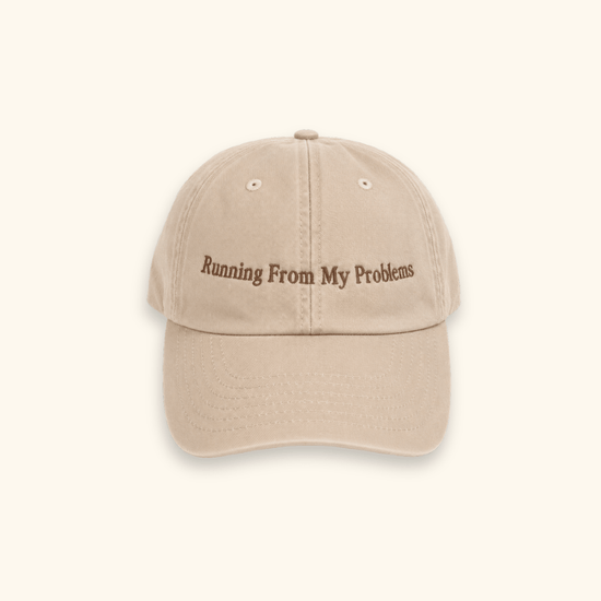 Running From My Problems embroidered 100% cotton slogan cap with adjustable vintage-style fit