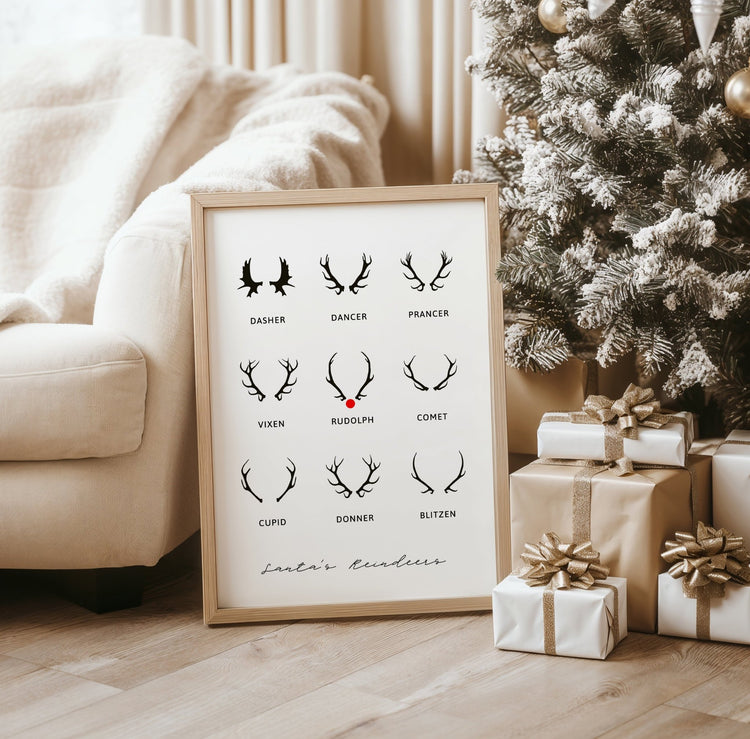 Santa's Reindeers Christmas Wall Décor Print