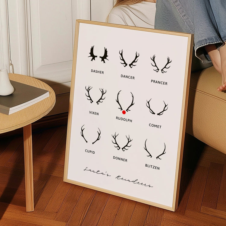 Santa's Reindeers Christmas Wall Décor Print