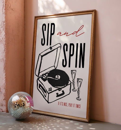 Close-up of Sip and Spin Record Print printed on premium 230gsm matte paper