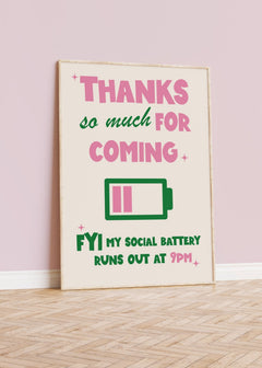 Social Battery Funny Hallway Print