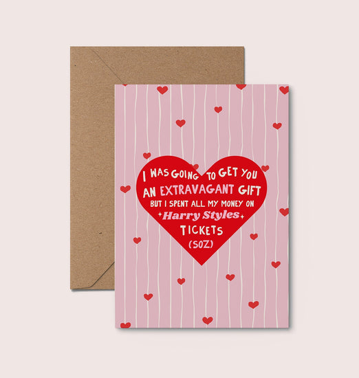 The Harry Styles gift money card shown with its recycled kraft envelope, ideal for Music and Lyric lovers.
