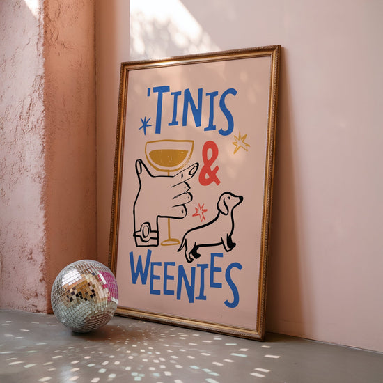 Tinis and Weenies Print featuring a playful dachshund and martini-inspired design