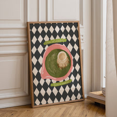 Matcha quote print displayed in a modern home setting