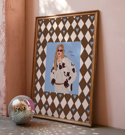 Yeehaw Blue and Brown Cowgirl Print