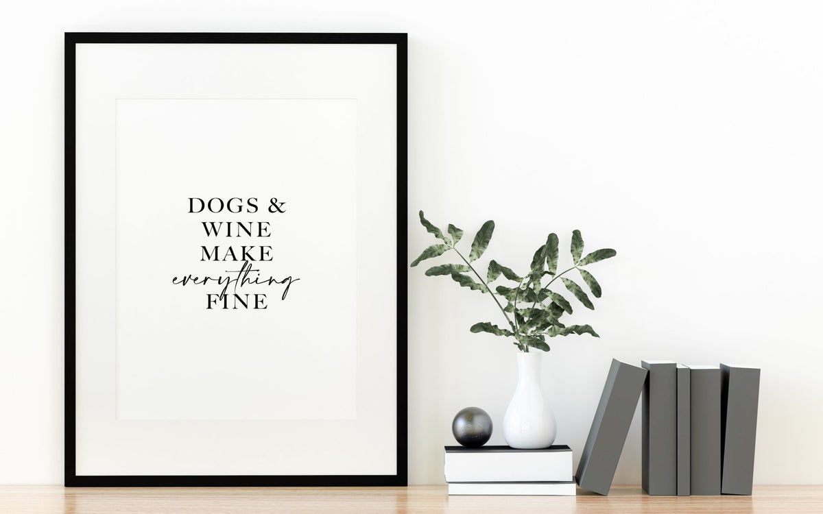 Dogs & Wine Funny Kitchen Wall Poster