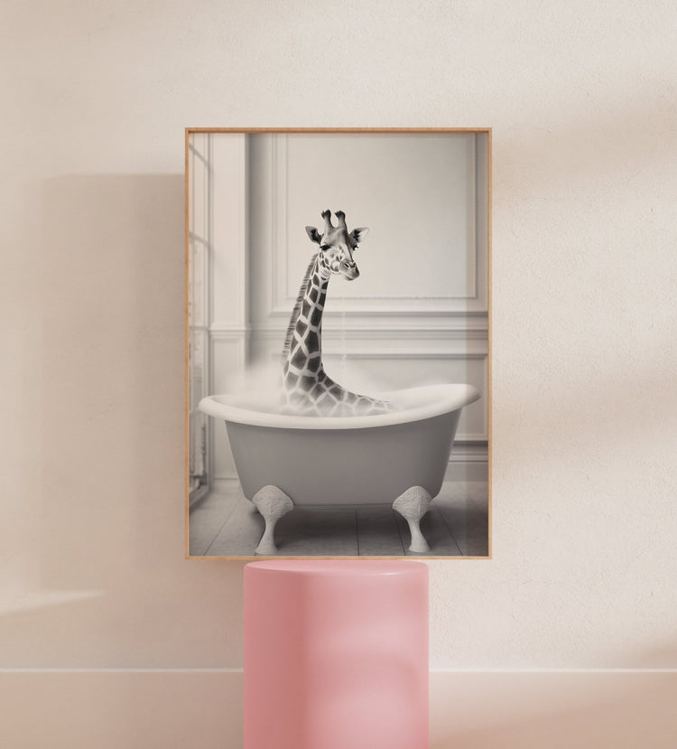Giraffe In Bathtub Poster