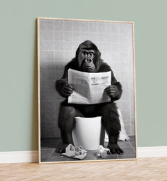 Gorilla on Toilet Funny Wall Art