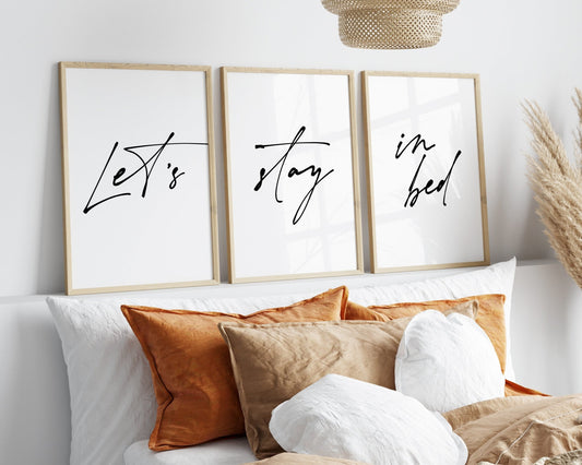 Let's Stay In Bed Bedroom Wall Art Set of 3