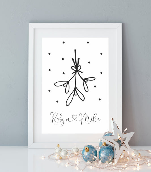 Names under Mistletoe Personalised Christmas Gift for Couples