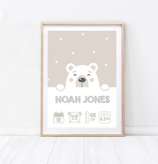 Personalised New-Born Gift Print in Cream