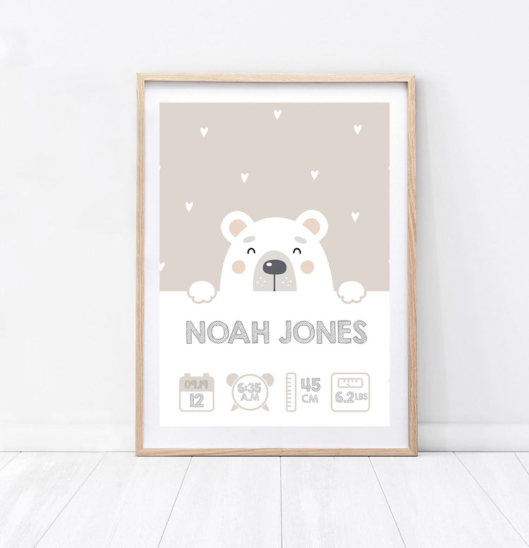 Personalised New-Born Gift Print in Cream