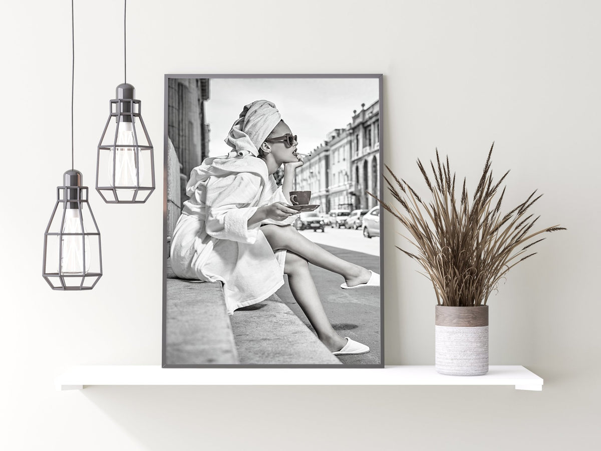 Retro Morning Coffee Quirky Bathroom Wall Print