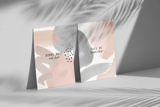 Blush Pink and Grey Wall Art for Bedroom Print Set