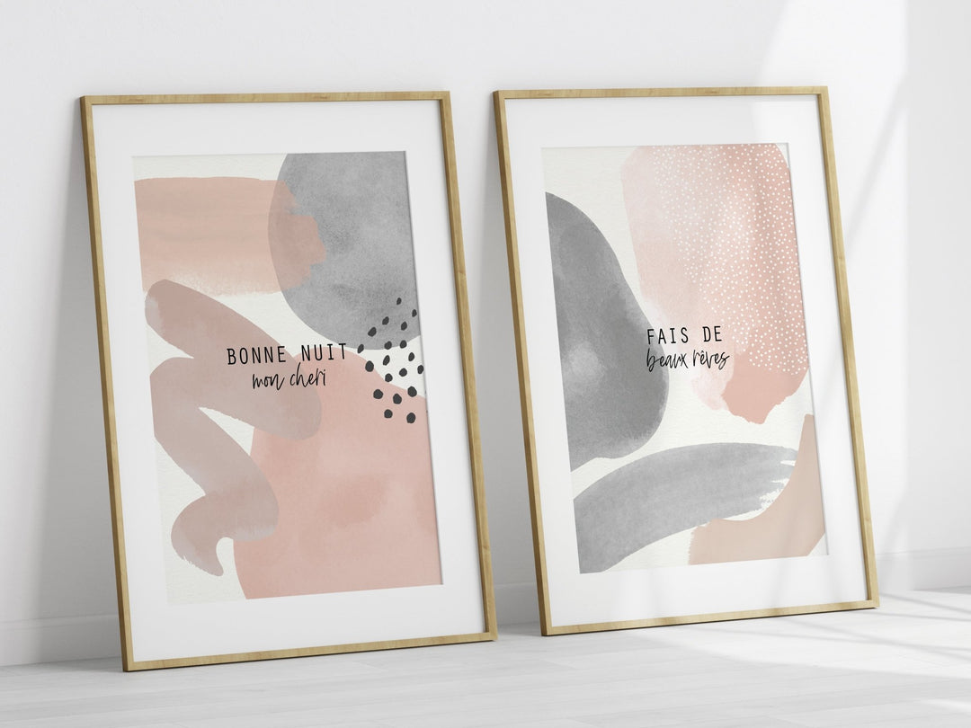 Blush Pink and Grey Wall Art for Bedroom Print Set Unique Wall Art