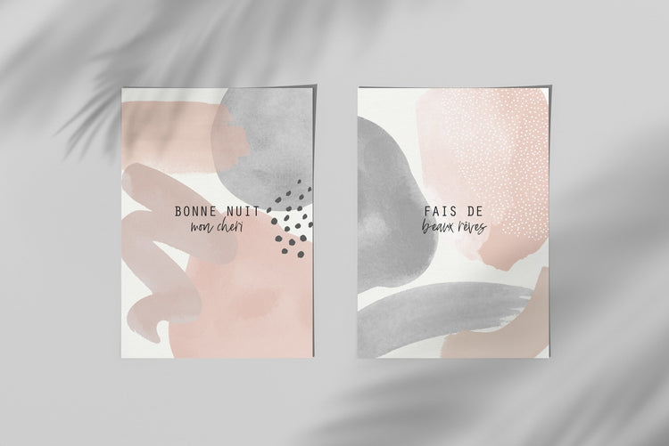 Blush Pink and Grey Wall Art for Bedroom Print Set