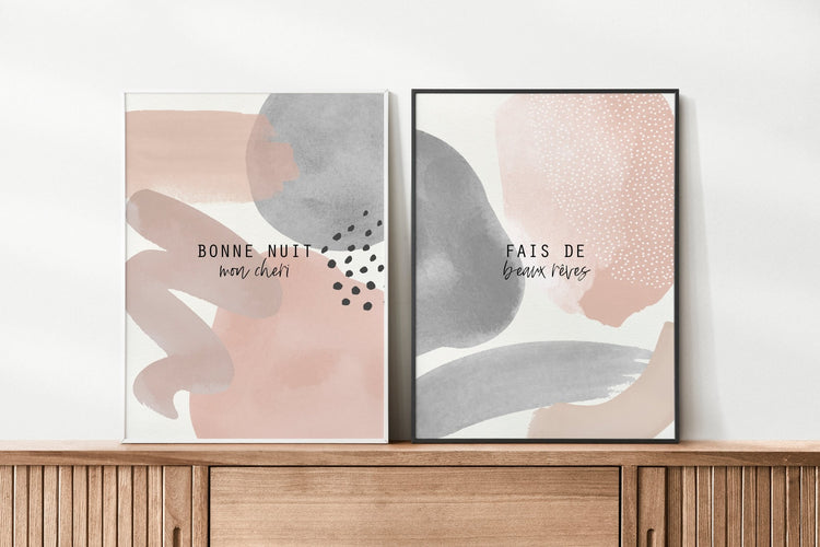 Blush Pink and Grey Wall Art for Bedroom Print Set