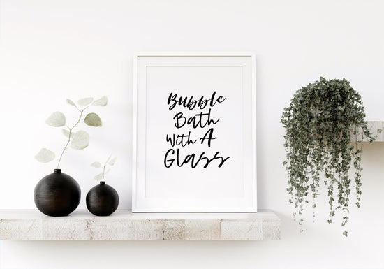 Bubble Bath with A Glass Black and White Bathroom Print