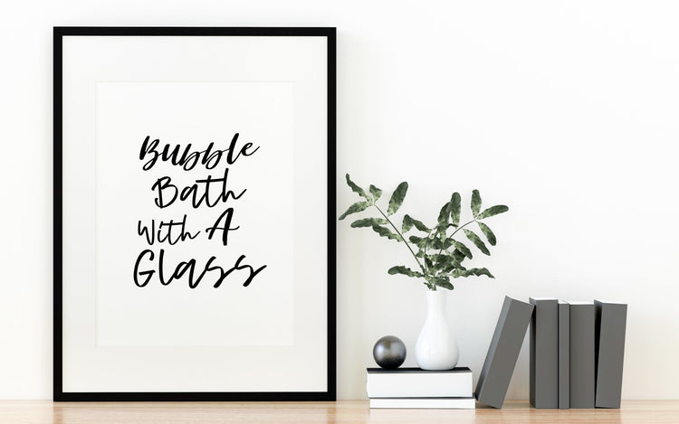 Bubble Bath with A Glass Black and White Bathroom Print