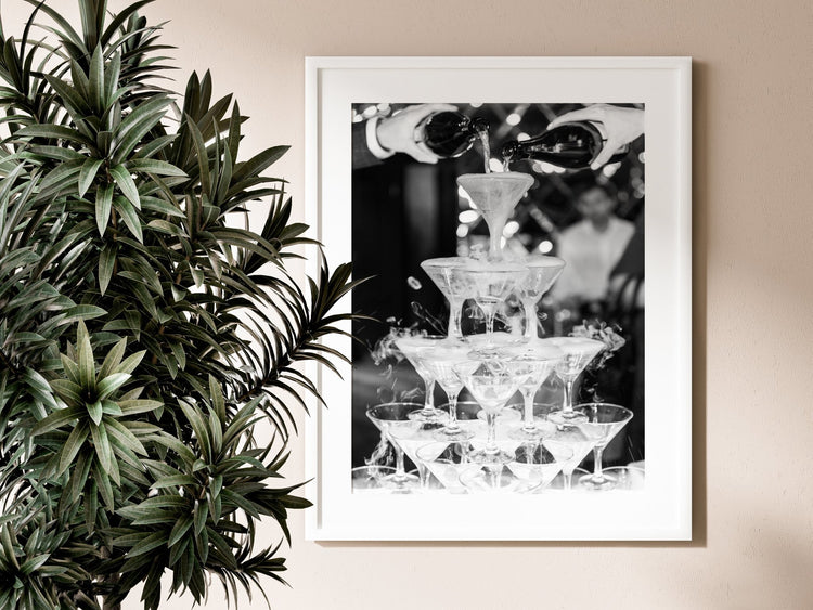 Champagne Tower Black and White Kitchen Print