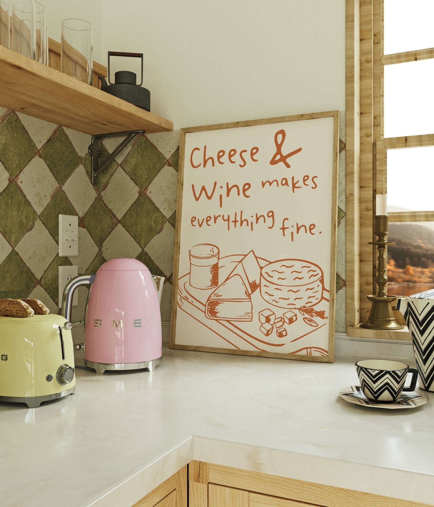 Cheese and Wine Kitchen Quote Wall Art | Unique Wall Art from Moonshine ...