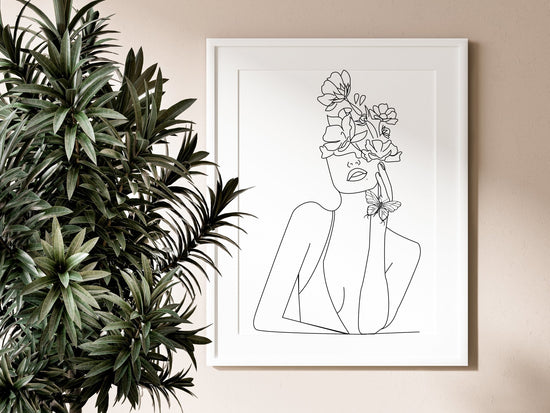 Female Flowers Line Drawing Print