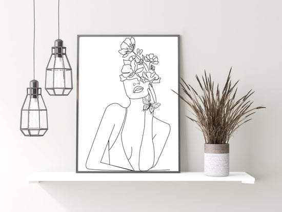 Female Flowers Line Drawing Print