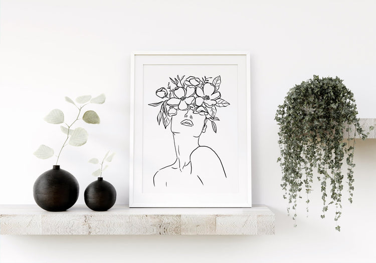 Floral Crown Line Art Print