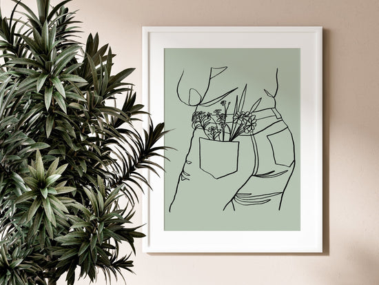 Flower Pockets Line Drawing Print