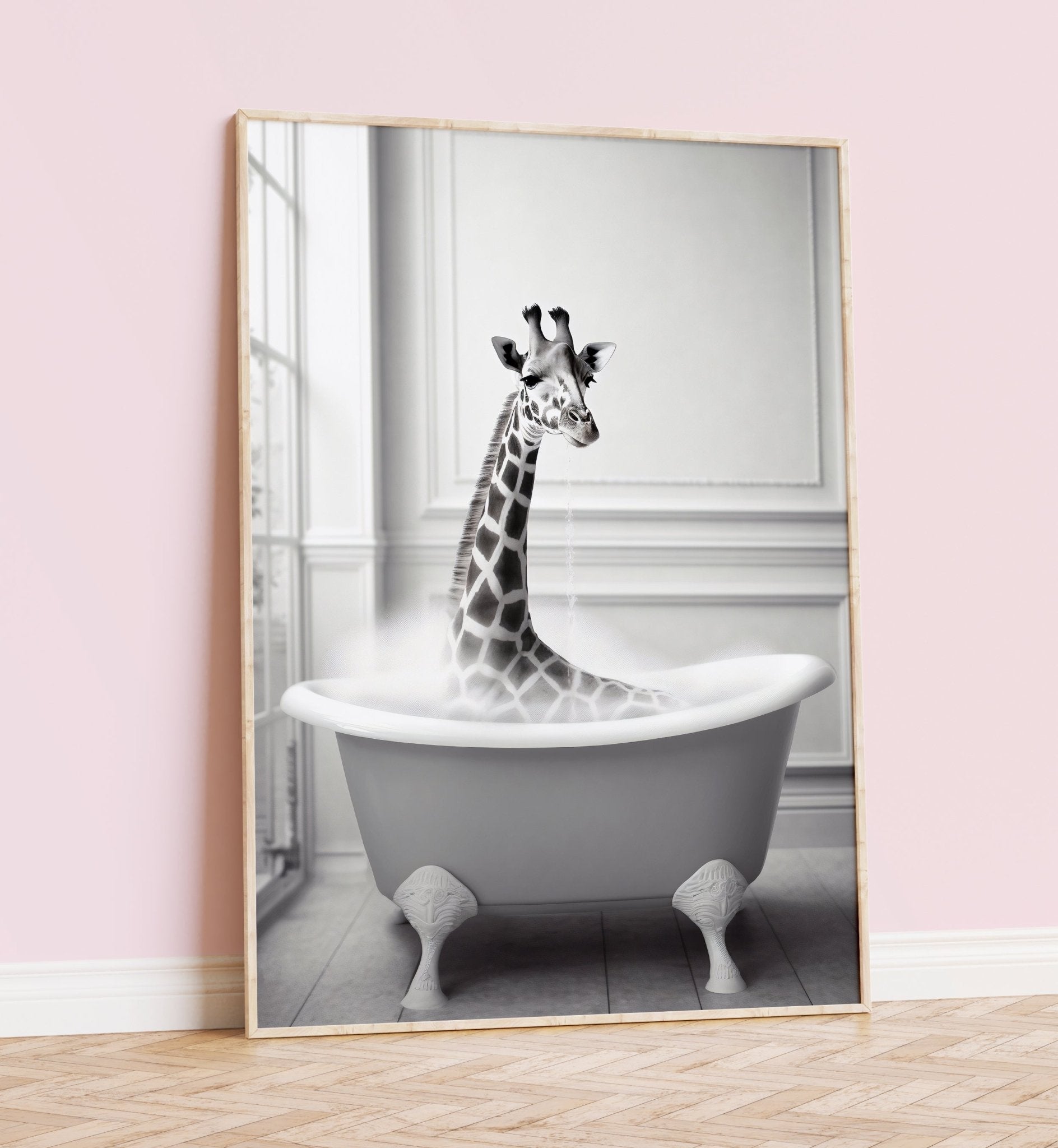 Giraffe In Bathroom Print